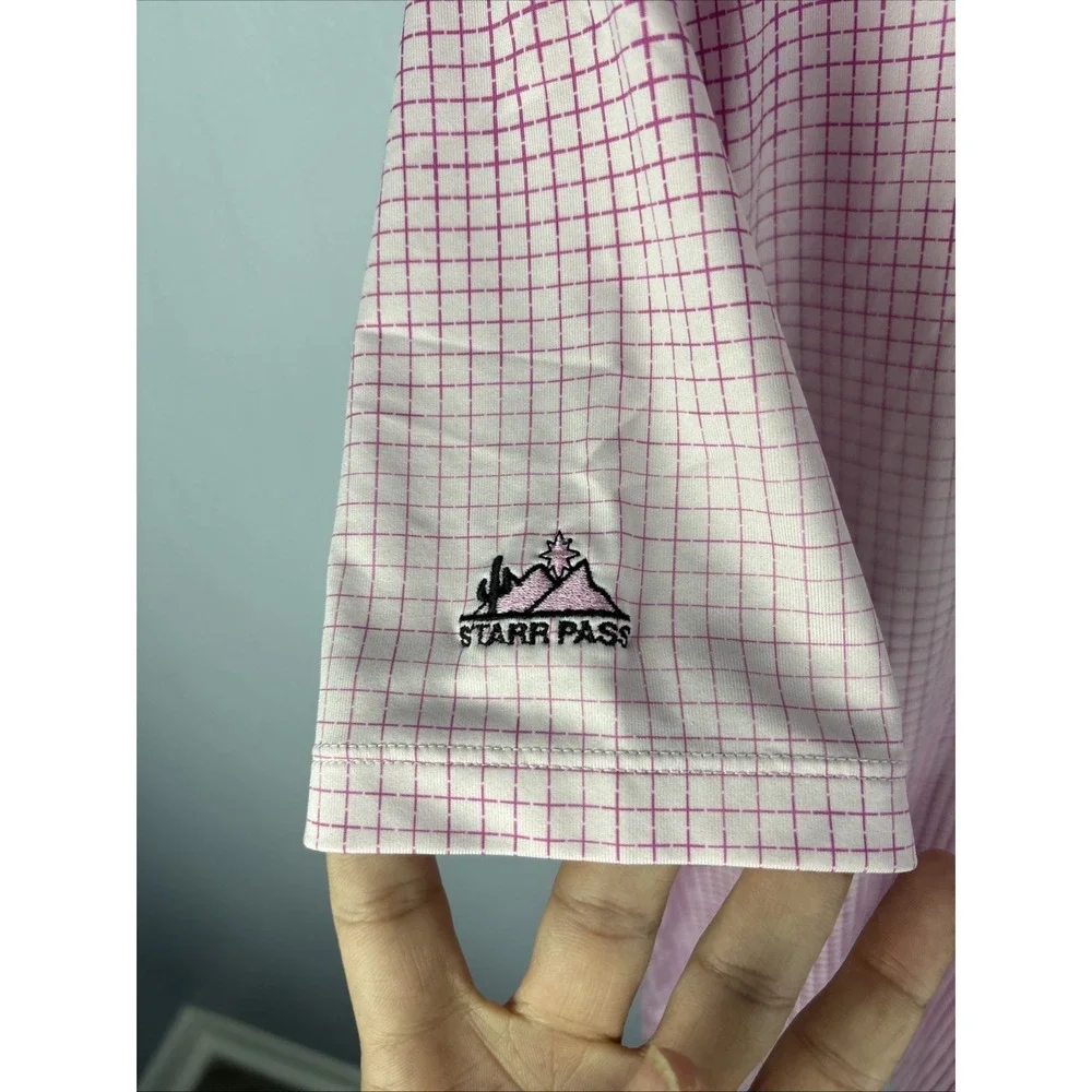 Nike Dri Fit Polo Size Medium Pink Gingham Check‎ Standard Fit Golf Tennis
